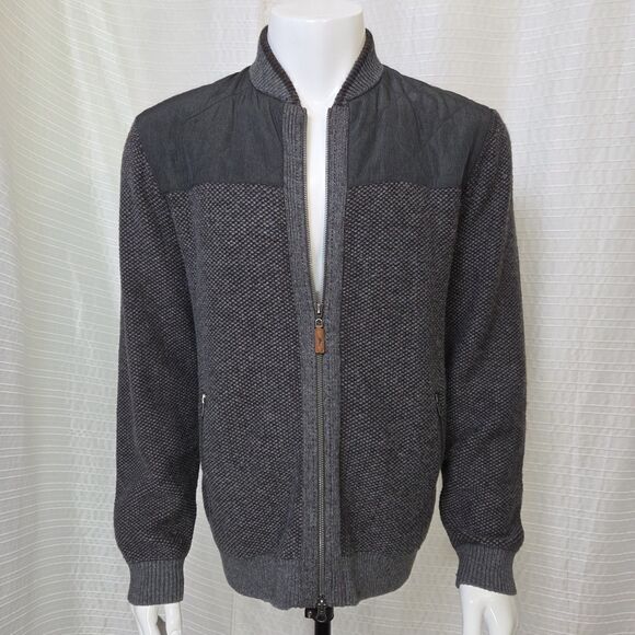 Tommy Bahama Cordillero Bomber Jacket Wool Blend Knit Gray/Blk Men's M - Picture 13 of 15